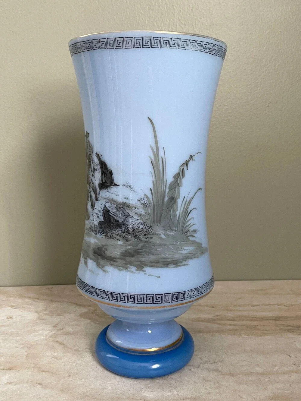 Vintage Blue Scenic Countryside Pedestal Vase | Traditional English Style